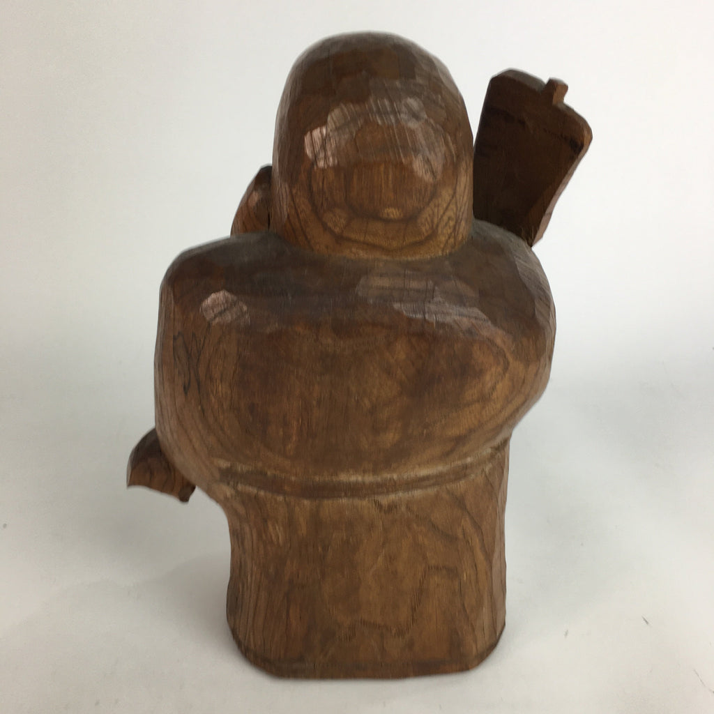 Japanese Wooden Statue Vtg 7 Lucky Gods Hotei Wood Carving Brown BD646