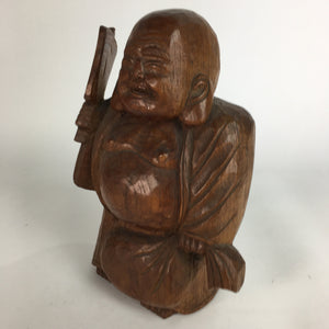 Japanese Wooden Statue Vtg 7 Lucky Gods Hotei Wood Carving Brown BD646