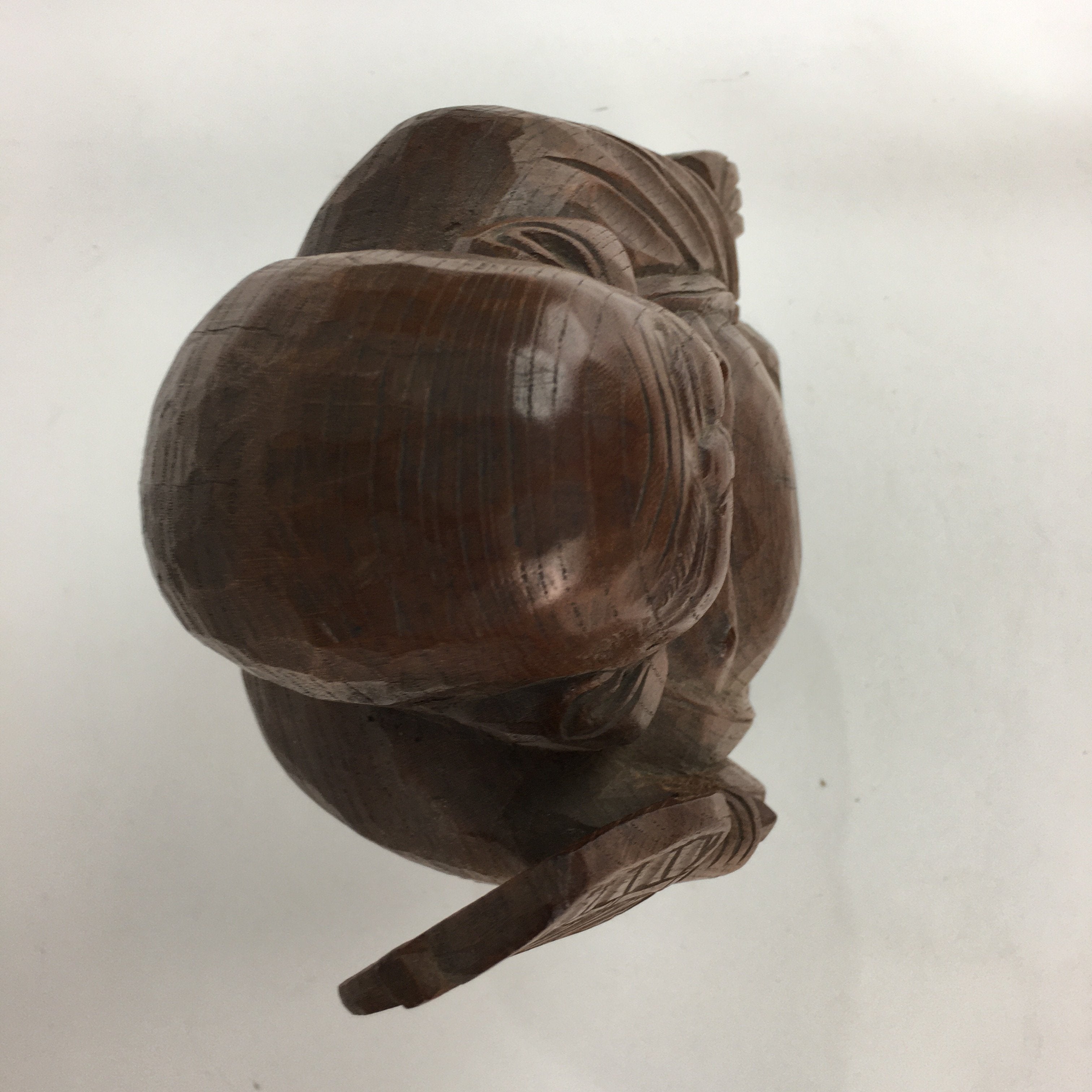 Japanese Wooden Statue Vtg 7 Lucky Gods Hotei Wood Carving Brown BD646