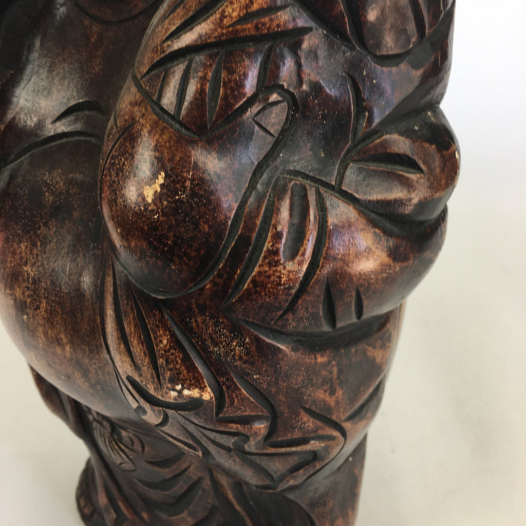 Japanese Wooden Statue Vtg 7 Lucky Gods Hotei Wood Plaster Brown BD685