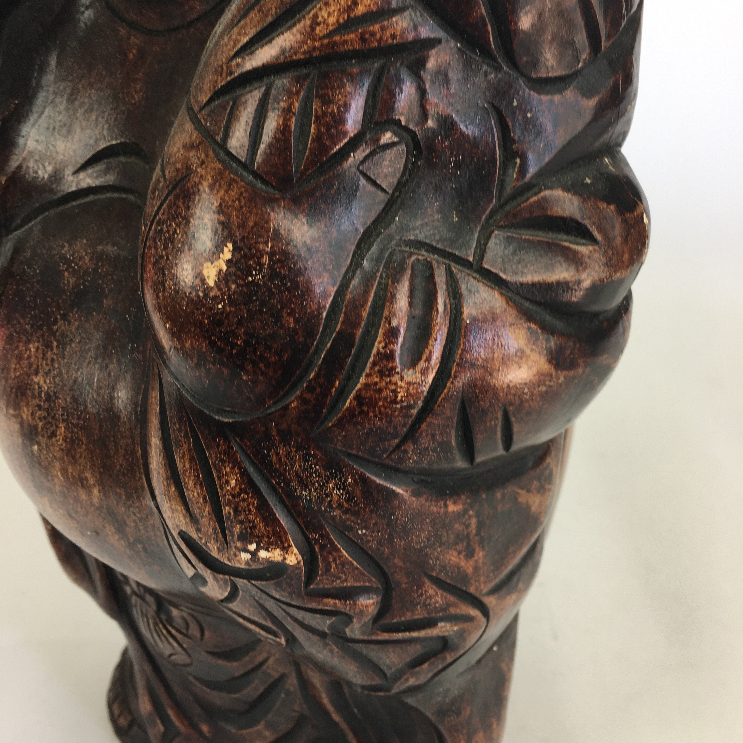 Japanese Wooden Statue Vtg 7 Lucky Gods Hotei Wood Plaster Brown BD685