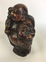Japanese Wooden Statue Vtg 7 Lucky Gods Hotei Wood Plaster Brown BD685