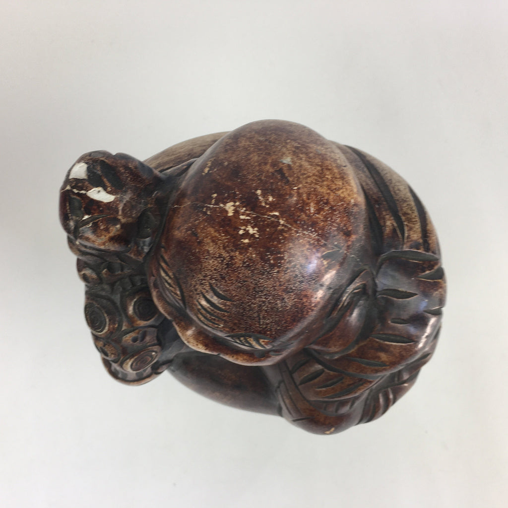 Japanese Wooden Statue Vtg 7 Lucky Gods Hotei Wood Plaster Brown BD685