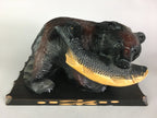 Japanese Wooden Statue Vtg Ainu Bear Wood Carving Ornament Brown AB86