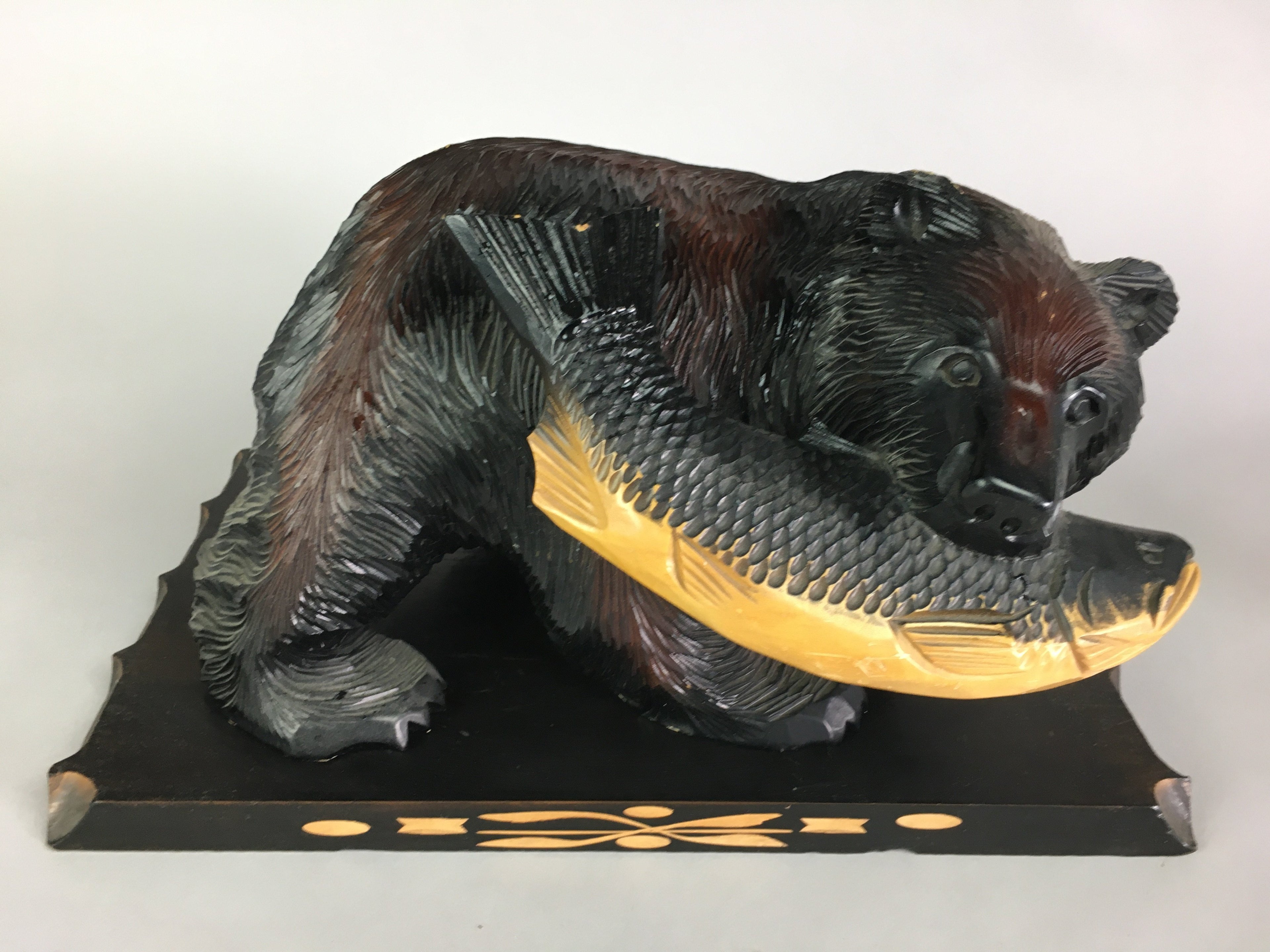 Japanese Wooden Statue Vtg Ainu Bear Wood Carving Ornament Brown AB86
