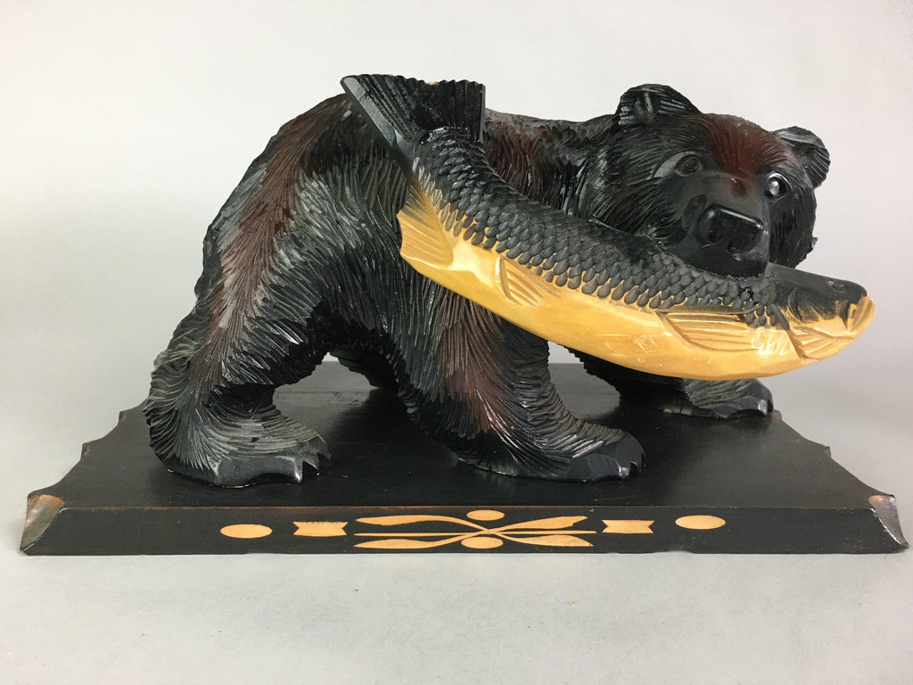 Japanese Wooden Statue Vtg Ainu Bear Wood Carving Ornament Brown AB86