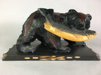 Japanese Wooden Statue Vtg Ainu Bear Wood Carving Ornament Brown AB86