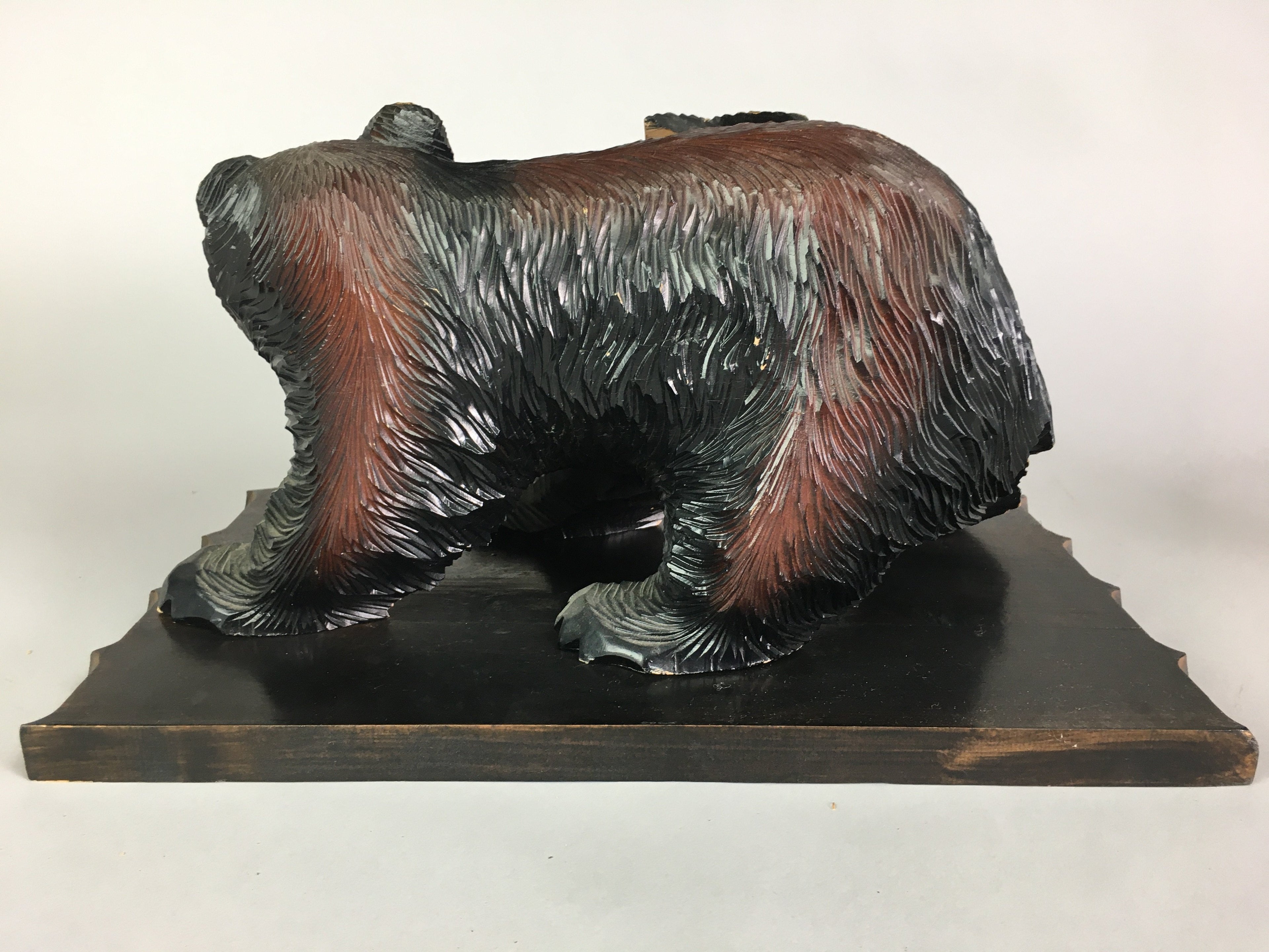 Japanese Wooden Statue Vtg Ainu Bear Wood Carving Ornament Brown AB86