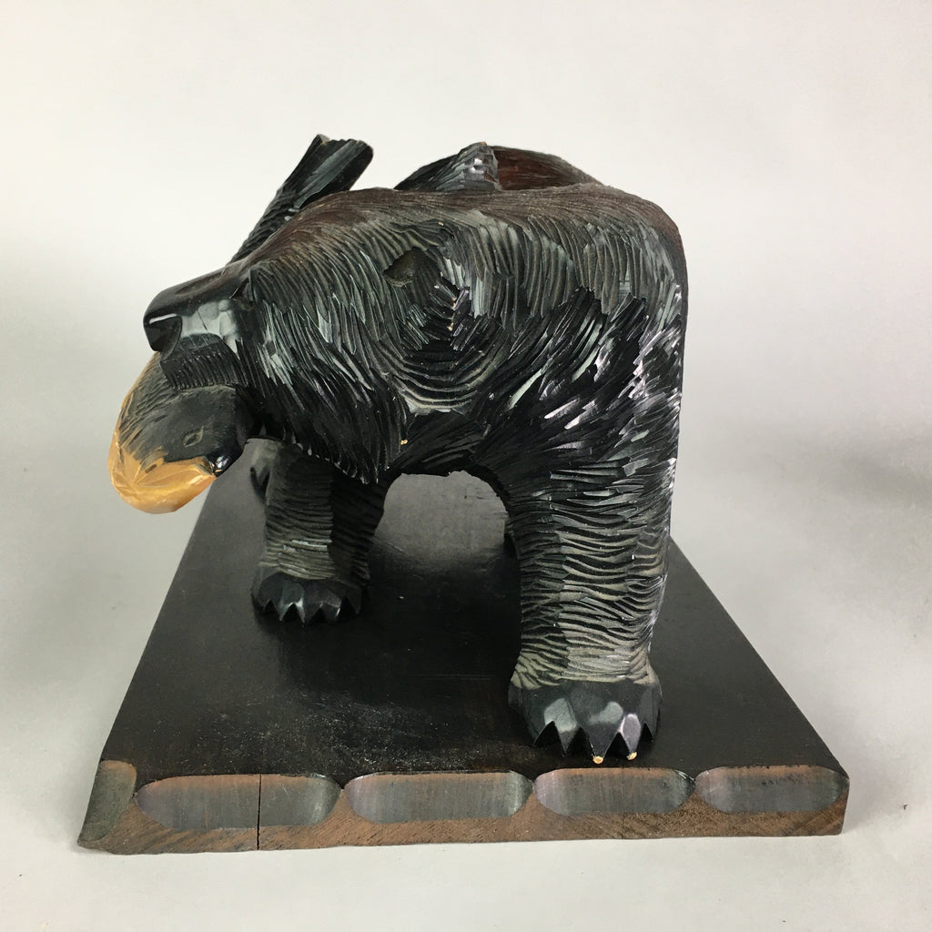 Japanese Wooden Statue Vtg Ainu Bear Wood Carving Ornament Brown AB86