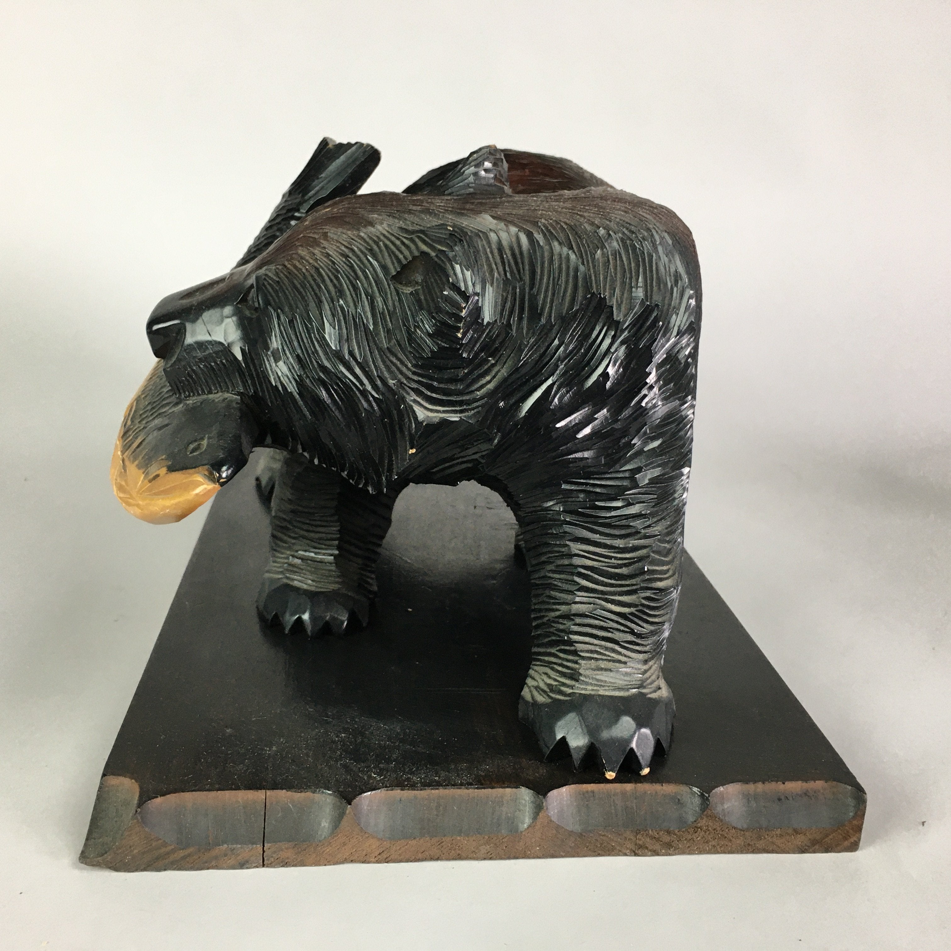 Japanese Wooden Statue Vtg Ainu Bear Wood Carving Ornament Brown AB86