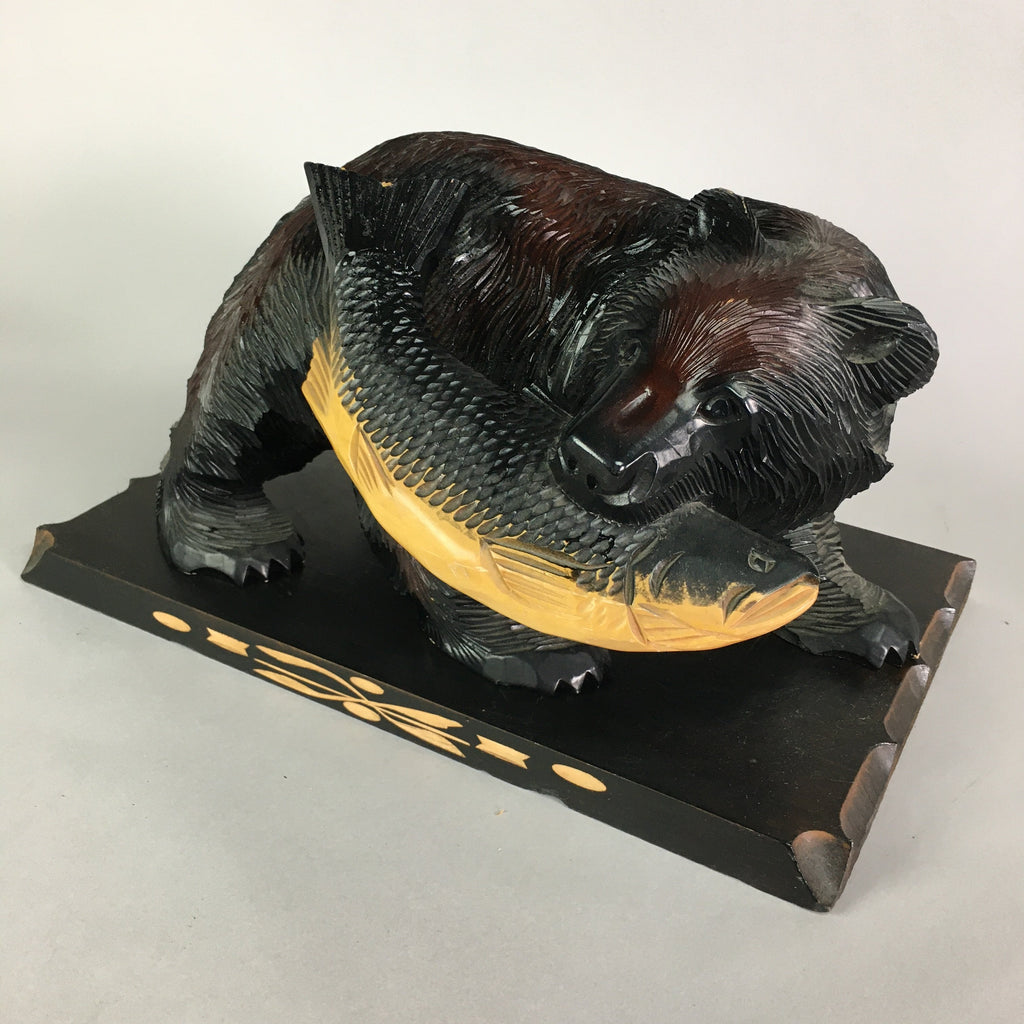 Japanese Wooden Statue Vtg Ainu Bear Wood Carving Ornament Brown AB86