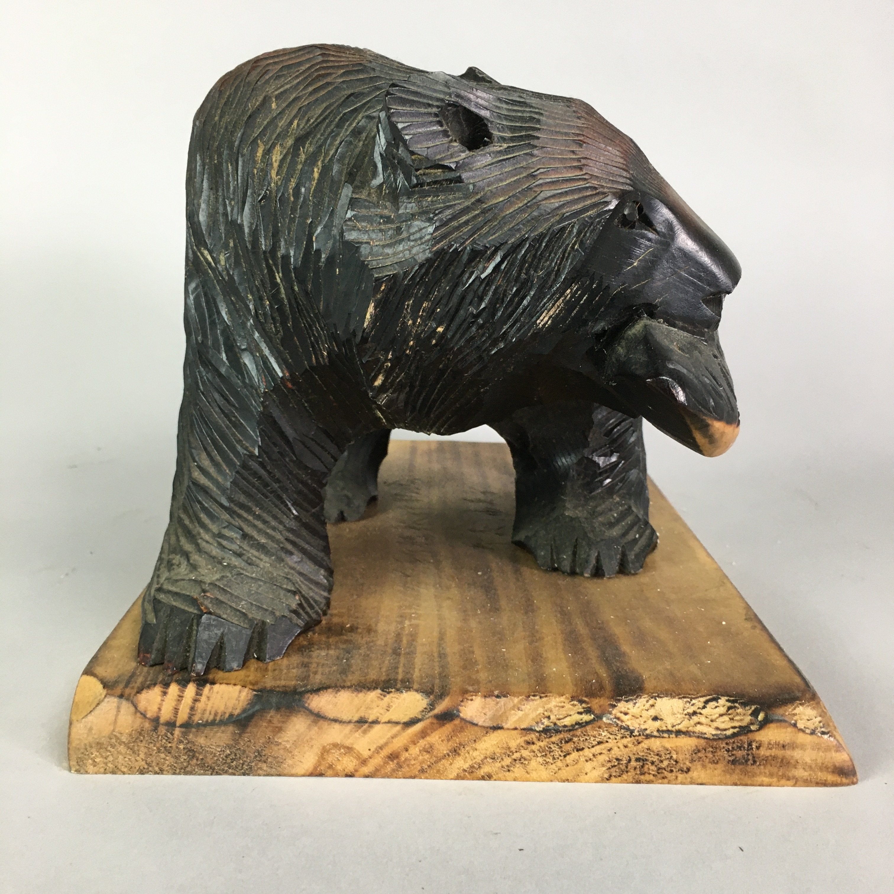 Japanese Wooden Statue Vtg Ainu Bear Wood Carving Ornament Brown AB87