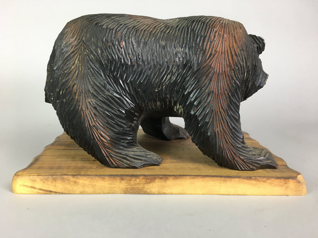 Japanese Wooden Statue Vtg Ainu Bear Wood Carving Ornament Brown AB87