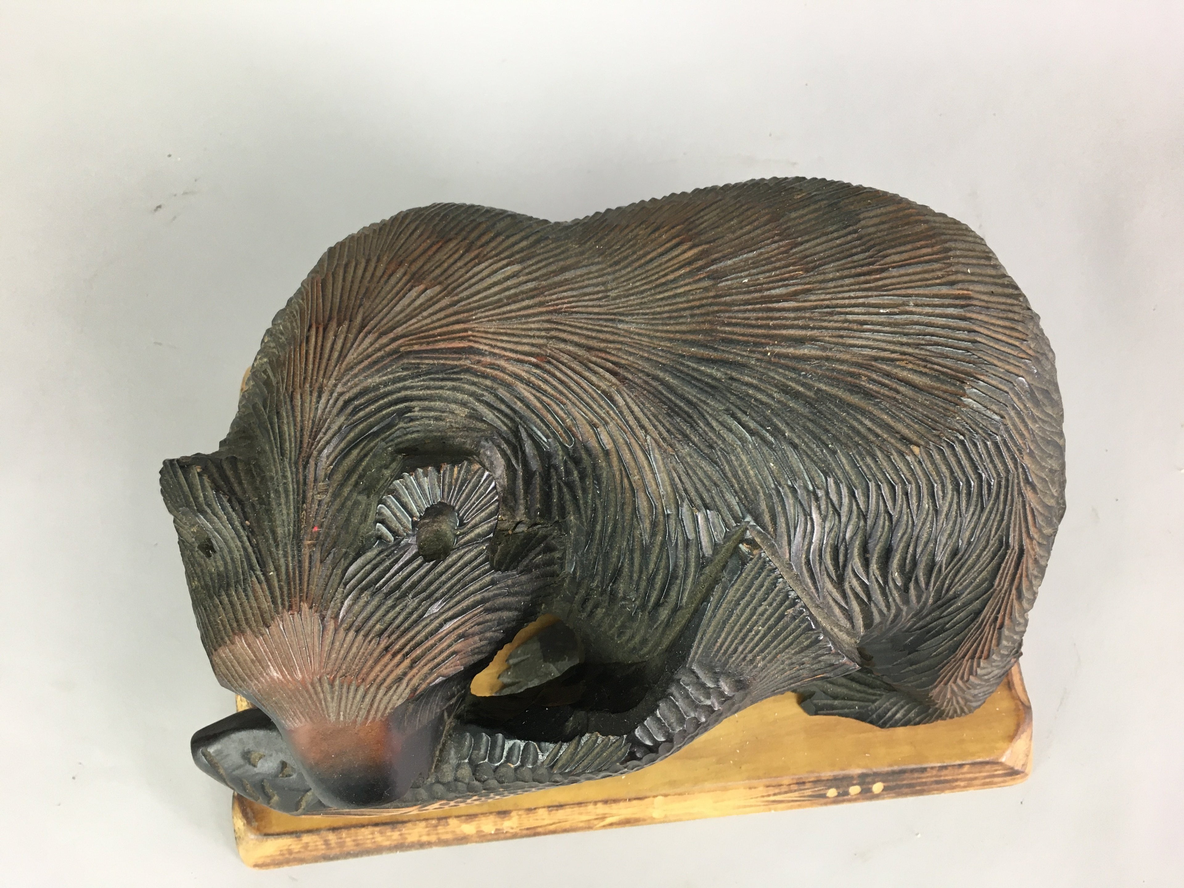 Japanese Wooden Statue Vtg Ainu Bear Wood Carving Ornament Brown AB87