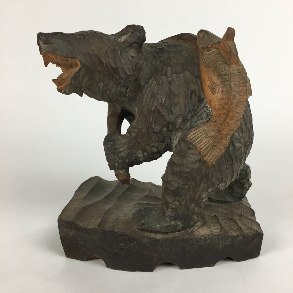 Japanese Wooden Statue Vtg Ainu Bear Wood Carving Ornament Brown AB88