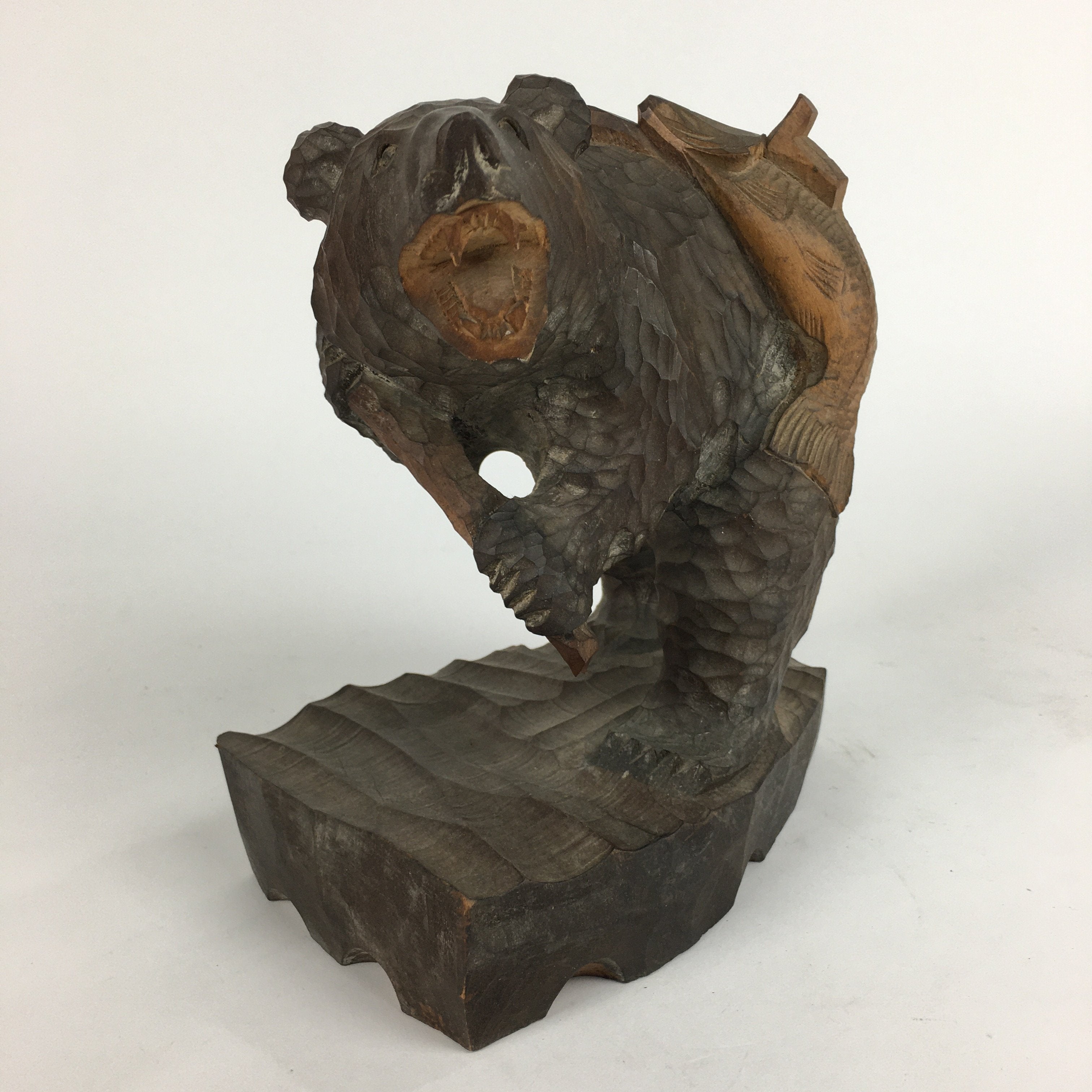 Japanese Wooden Statue Vtg Ainu Bear Wood Carving Ornament Brown AB88