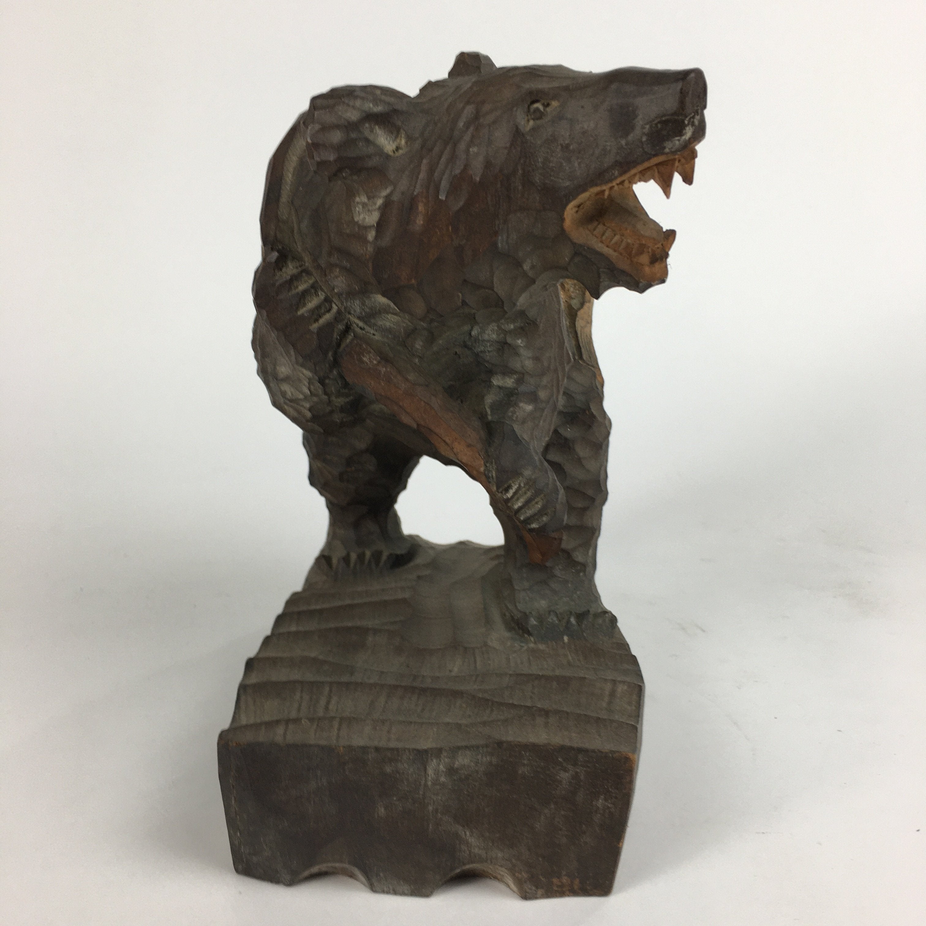 Japanese Wooden Statue Vtg Ainu Bear Wood Carving Ornament Brown AB88