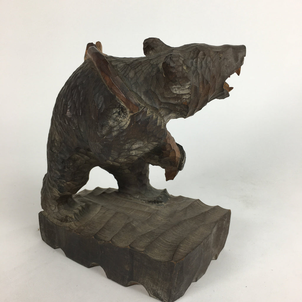 Japanese Wooden Statue Vtg Ainu Bear Wood Carving Ornament Brown AB88
