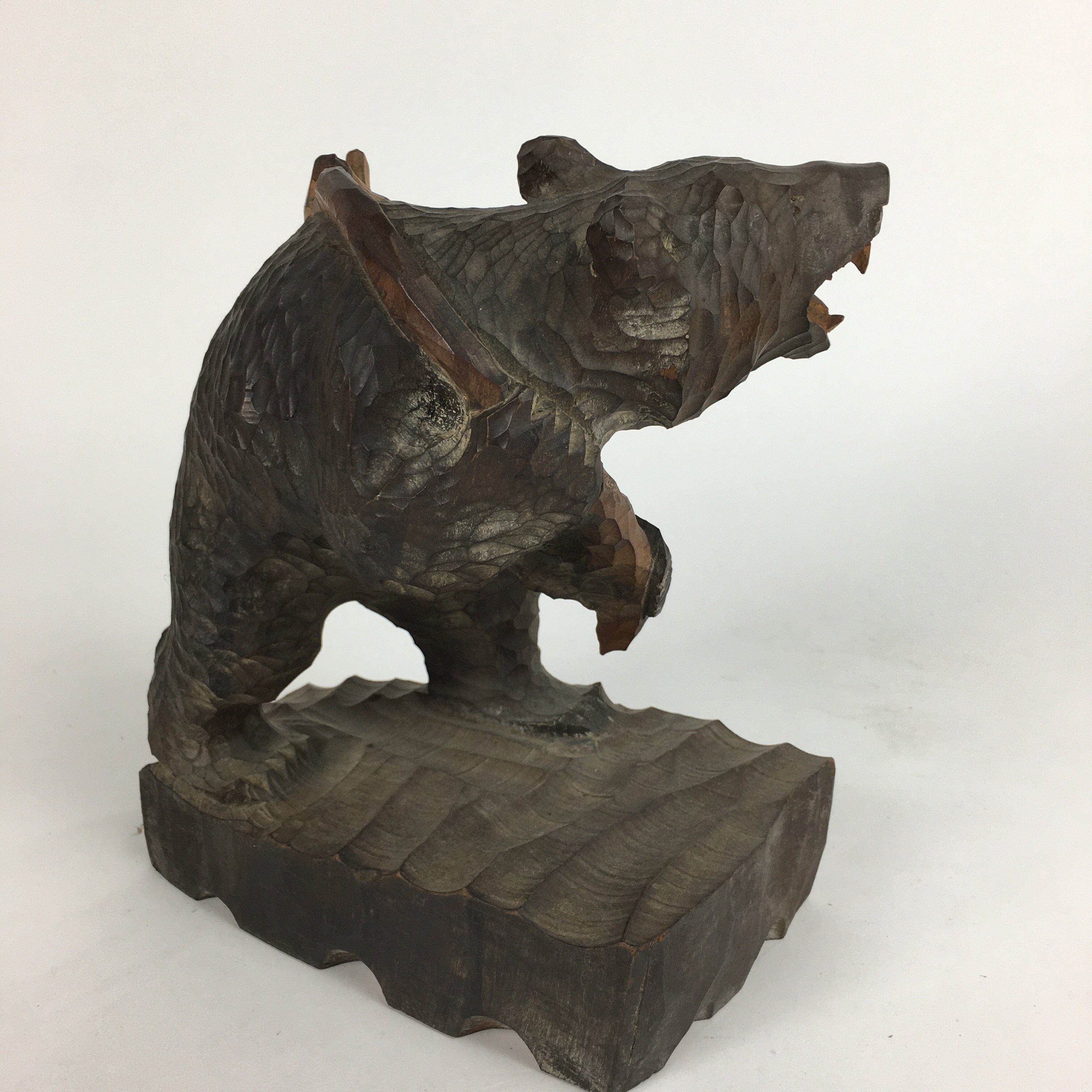 Japanese Wooden Statue Vtg Ainu Bear Wood Carving Ornament Brown AB88