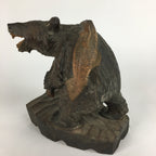 Japanese Wooden Statue Vtg Ainu Bear Wood Carving Ornament Brown AB88
