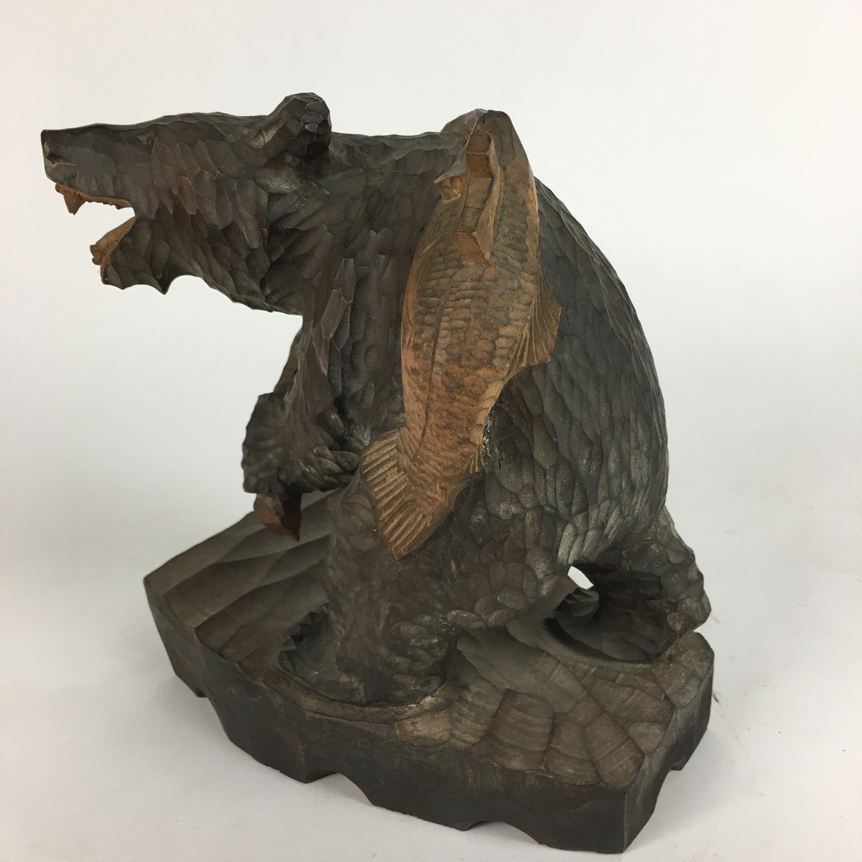 Japanese Wooden Statue Vtg Ainu Bear Wood Carving Ornament Brown AB88