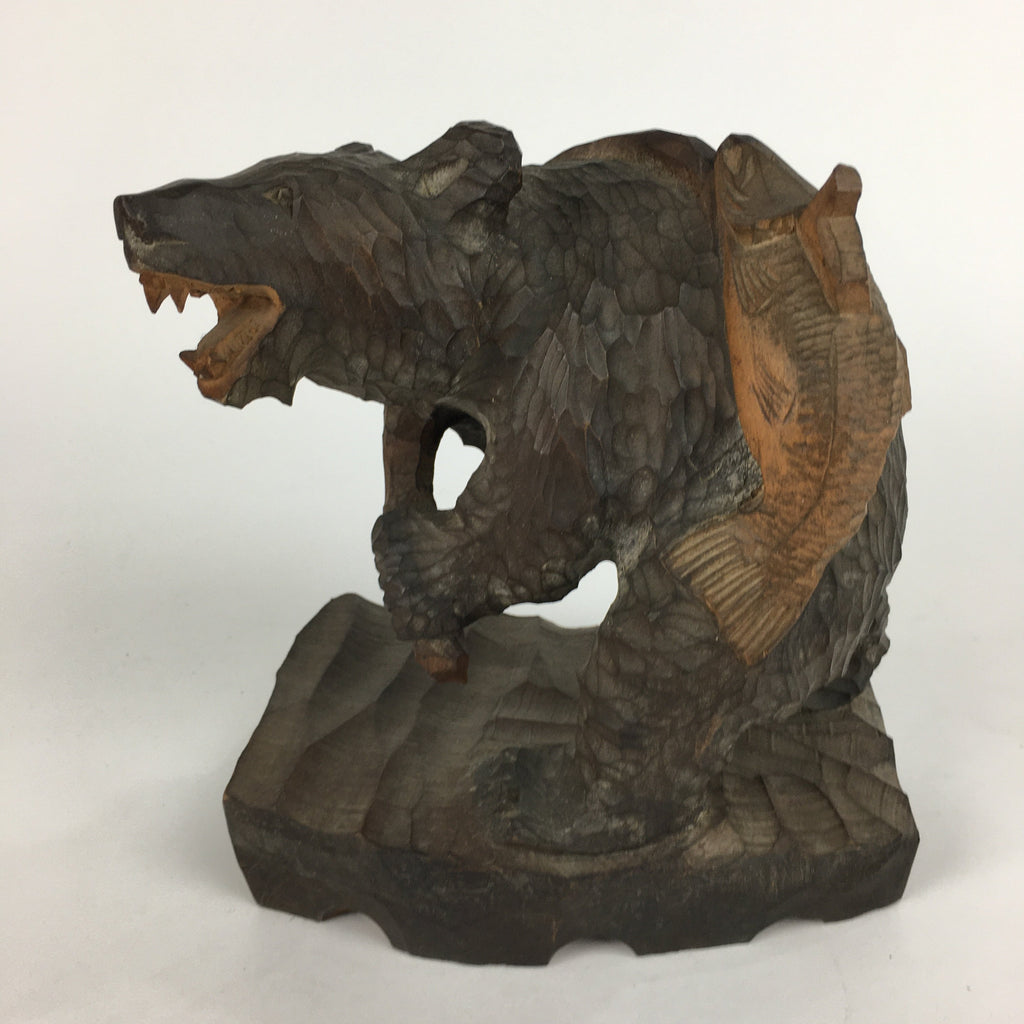 Japanese Wooden Statue Vtg Ainu Bear Wood Carving Ornament Brown AB88