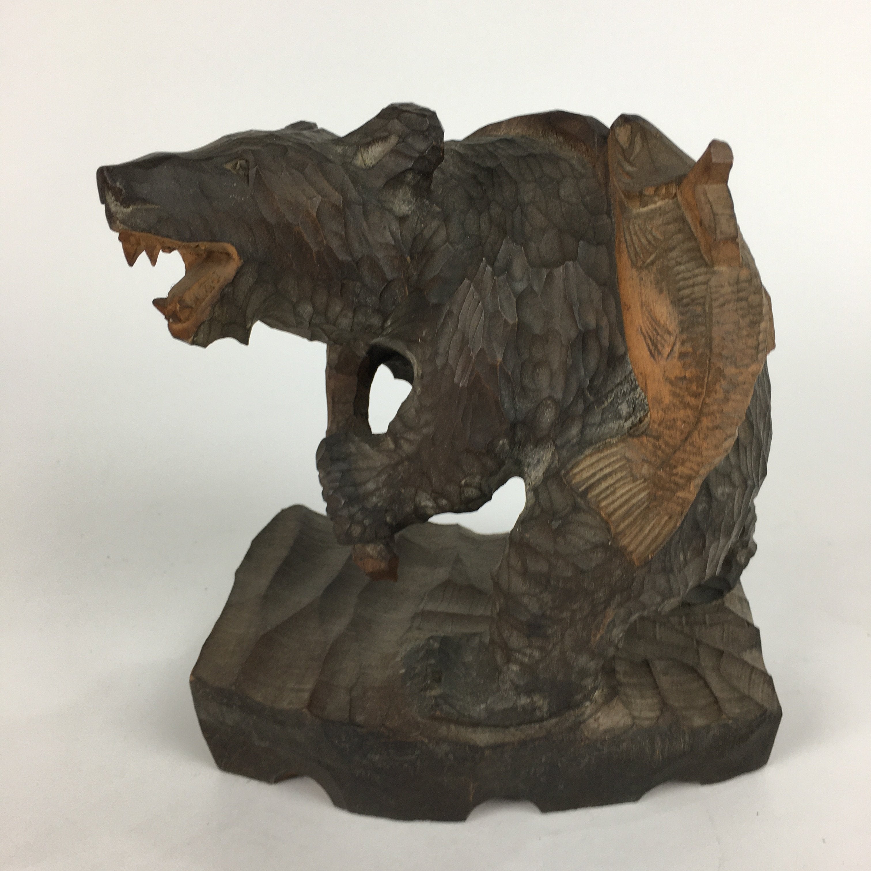 Japanese Wooden Statue Vtg Ainu Bear Wood Carving Ornament Brown AB88