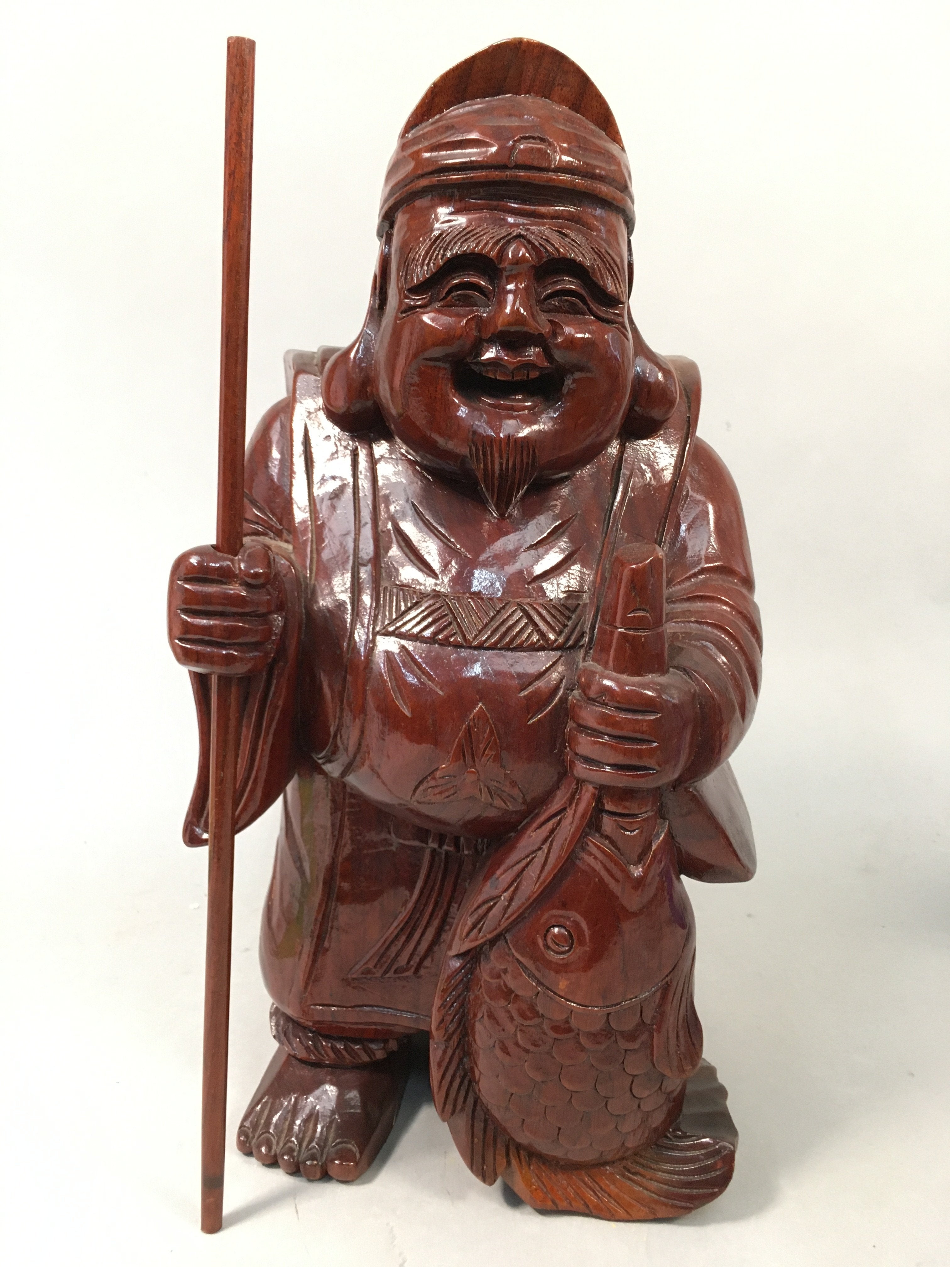 Japanese Wooden Statue Vtg Buddhist Ebisu 7 Gods Good Fortune BD551