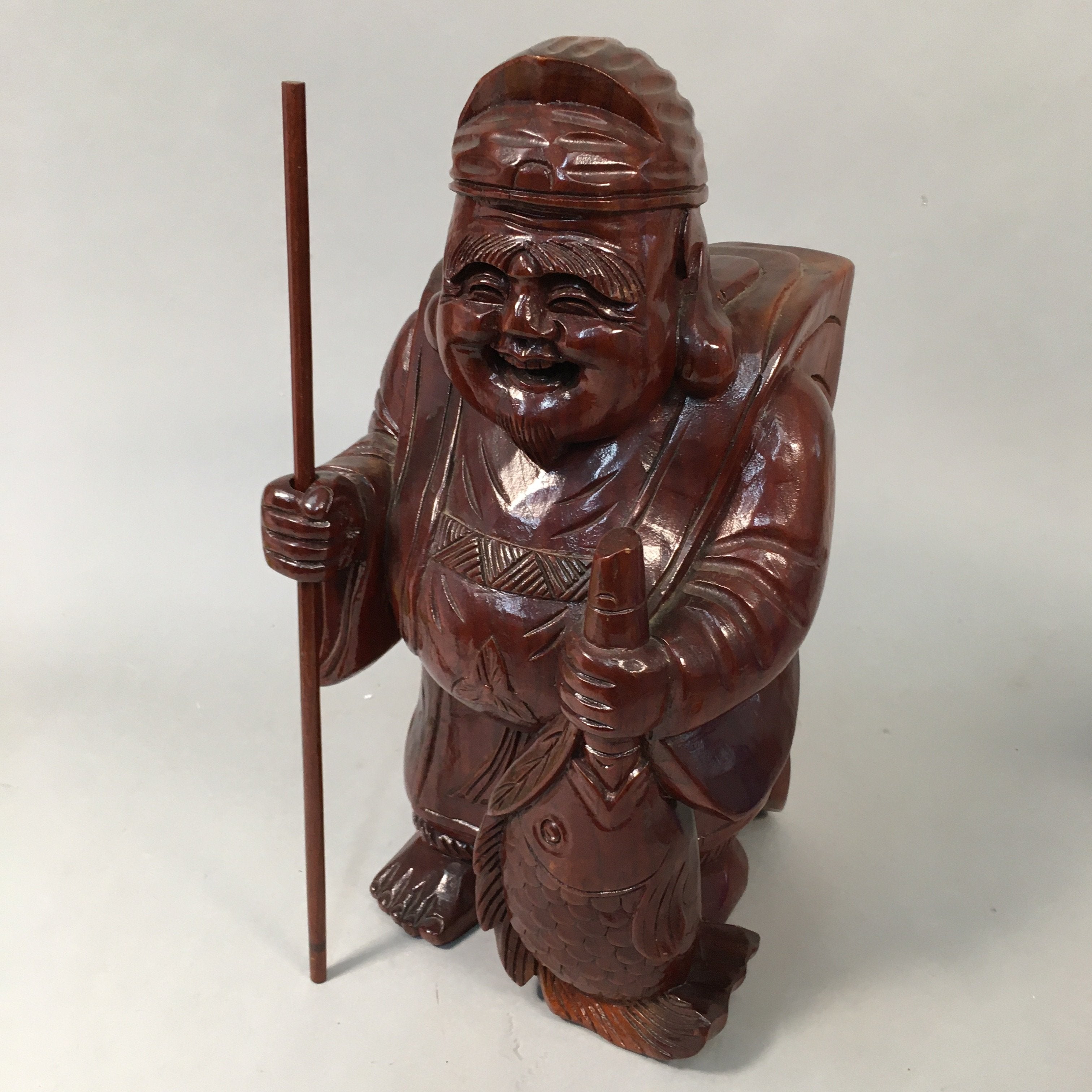 Japanese Wooden Statue Vtg Buddhist Ebisu 7 Gods Good Fortune BD551