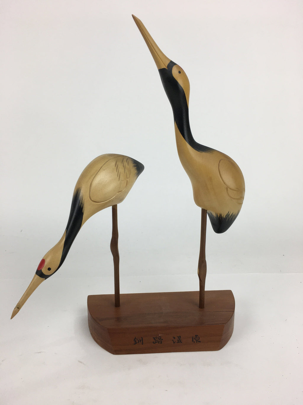 Japanese Wooden Statue Vtg Crane Wood Carving Decoration Kushiro Wetland BD720