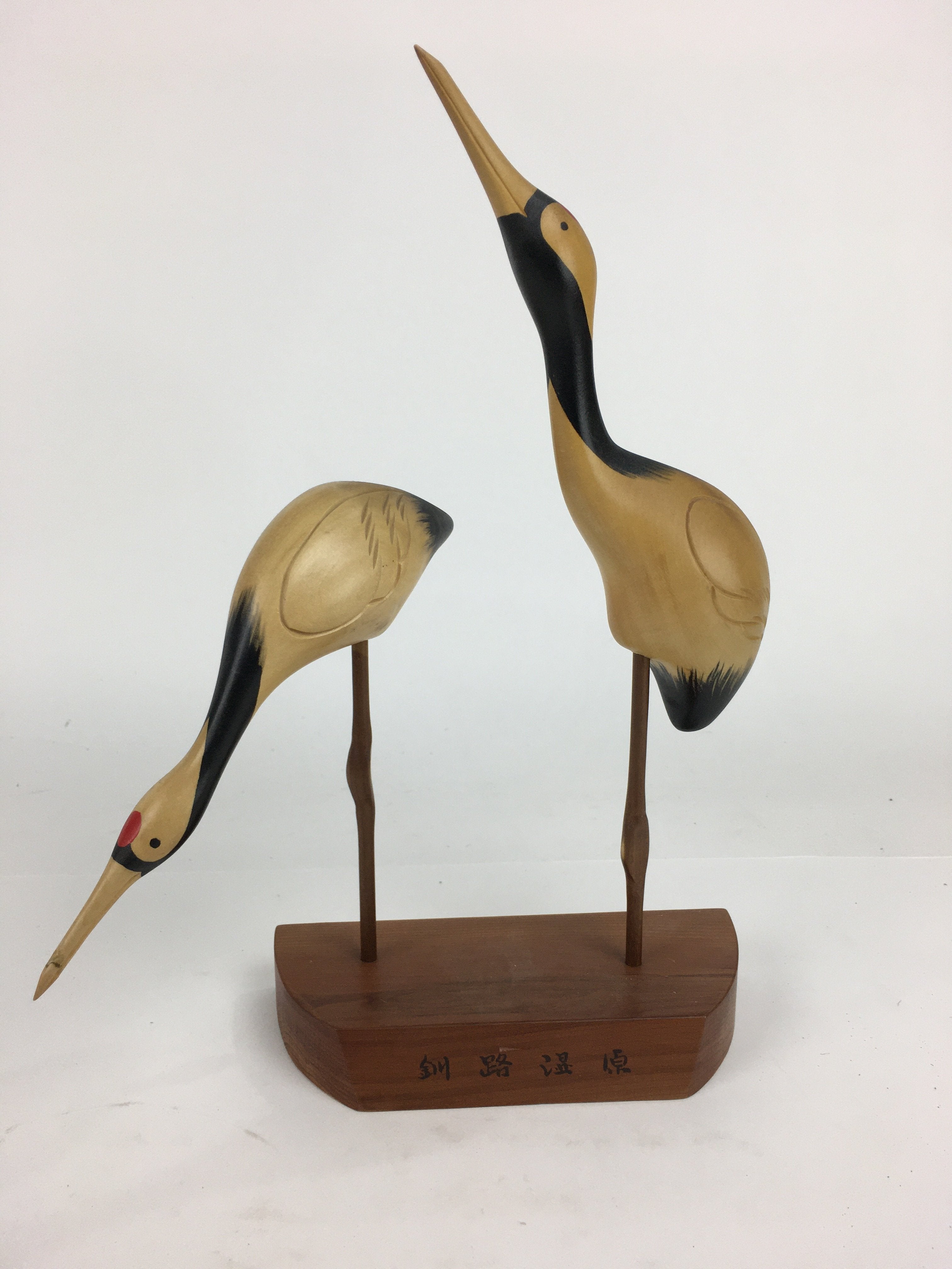 Japanese Wooden Statue Vtg Crane Wood Carving Decoration Kushiro Wetland BD720