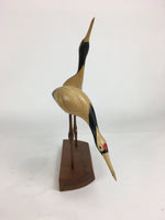 Japanese Wooden Statue Vtg Crane Wood Carving Decoration Kushiro Wetland BD720