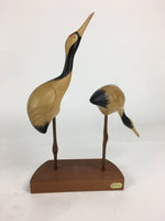 Japanese Wooden Statue Vtg Crane Wood Carving Decoration Kushiro Wetland BD720