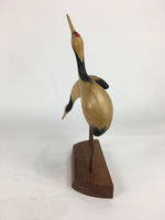 Japanese Wooden Statue Vtg Crane Wood Carving Decoration Kushiro Wetland BD720