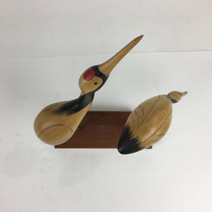 Japanese Wooden Statue Vtg Crane Wood Carving Decoration Kushiro