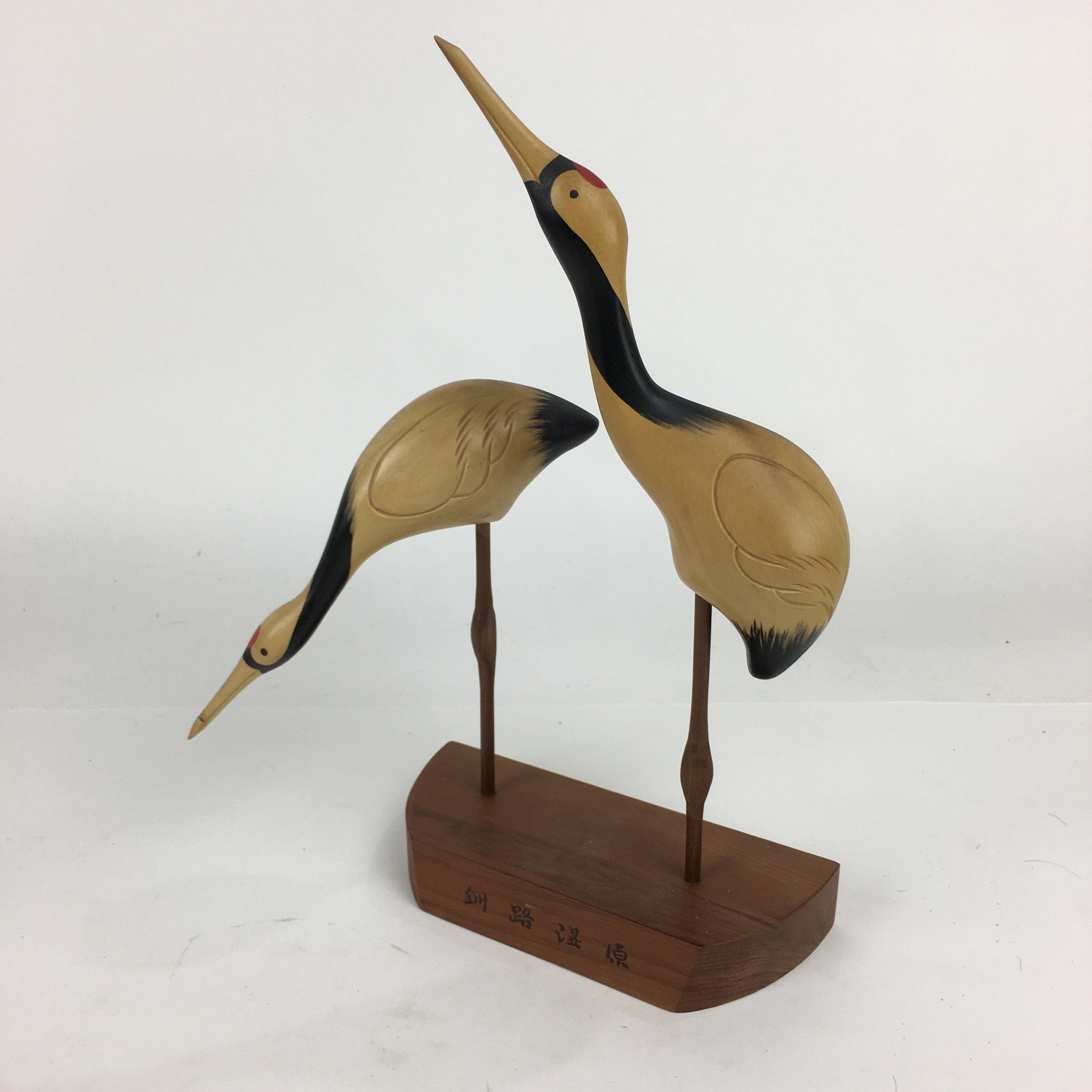 Japanese Wooden Statue Vtg Crane Wood Carving Decoration Kushiro Wetland BD720
