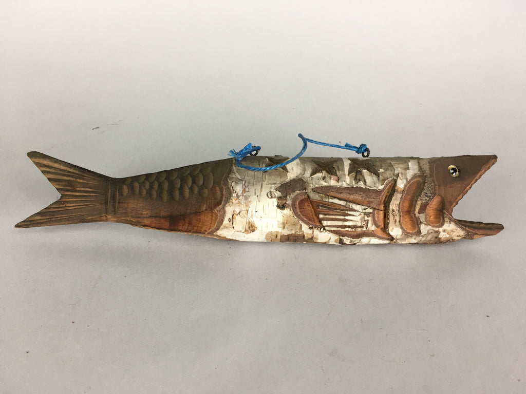 Japanese Wooden Statue Vtg Fish Wood Carving Hanging Decoration Brown BD625