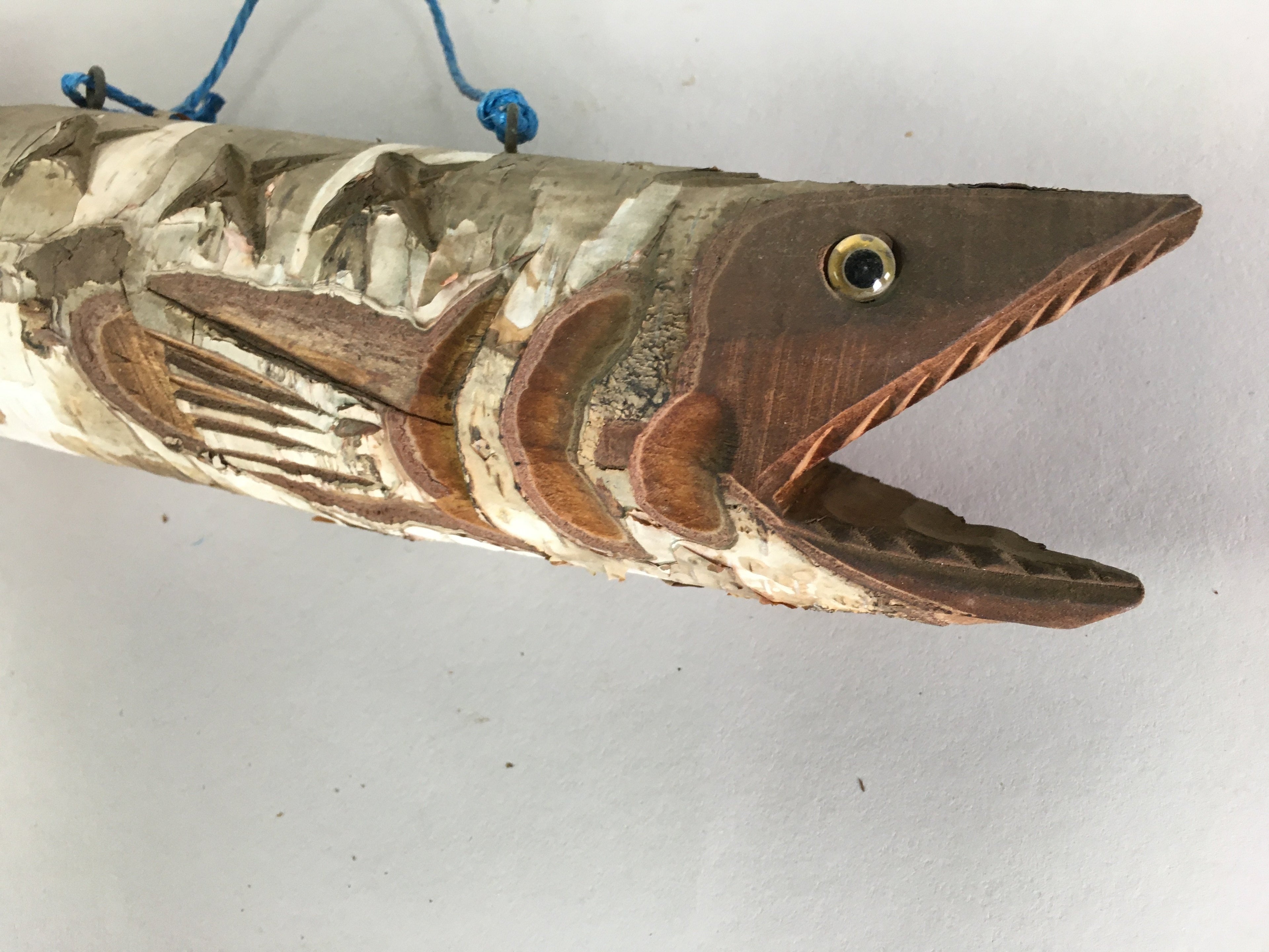 Japanese Wooden Statue Vtg Fish Wood Carving Hanging Decoration Brown BD625