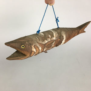 Japanese Wooden Statue Vtg Fish Wood Carving Hanging Decoration Brown BD625