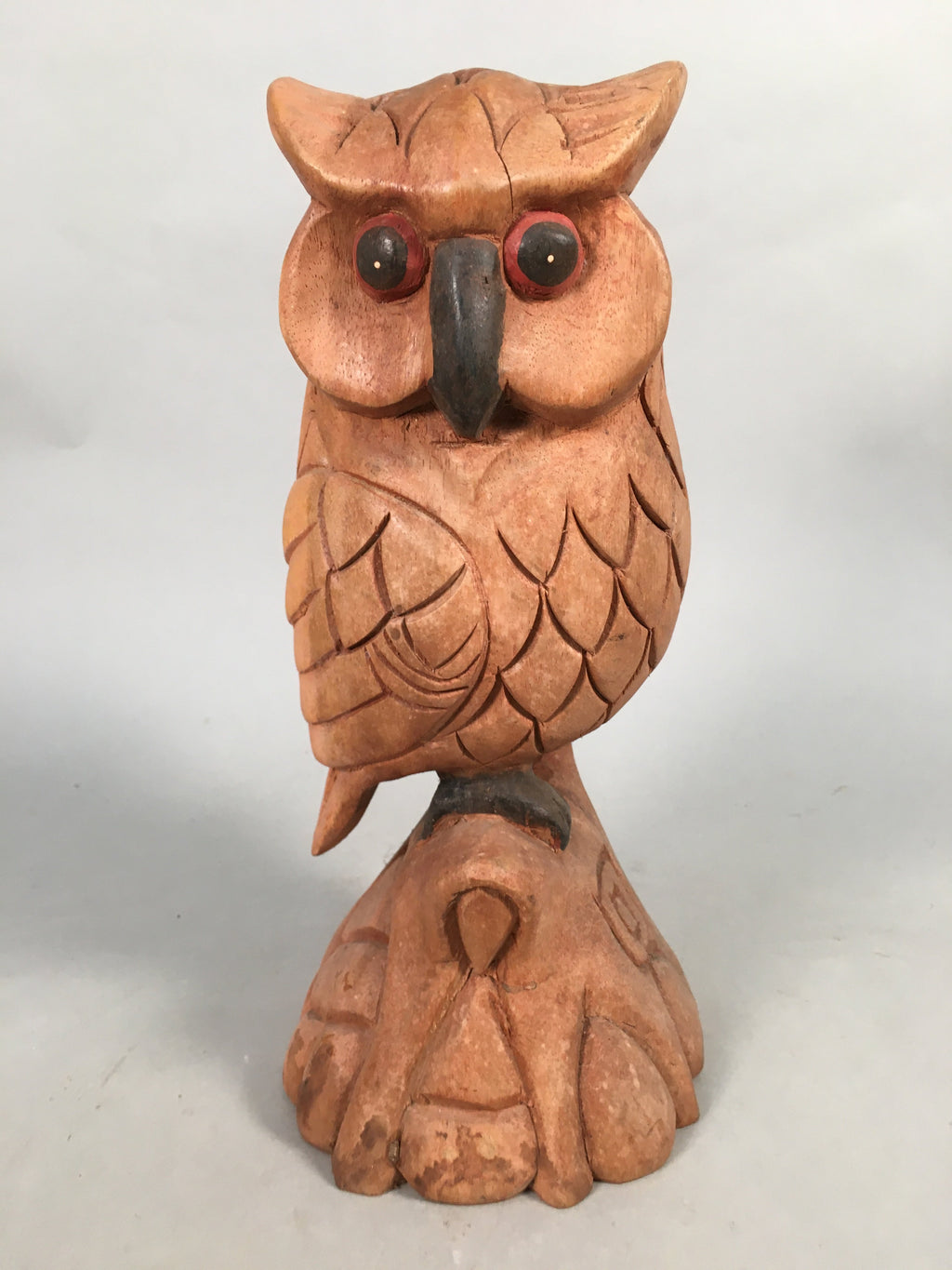 Japanese Wooden Statue Vtg Lucky Charm Owl Bird Brown BD571