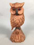 Japanese Wooden Statue Vtg Lucky Charm Owl Bird Brown BD571