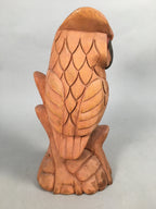 Japanese Wooden Statue Vtg Lucky Charm Owl Bird Brown BD571