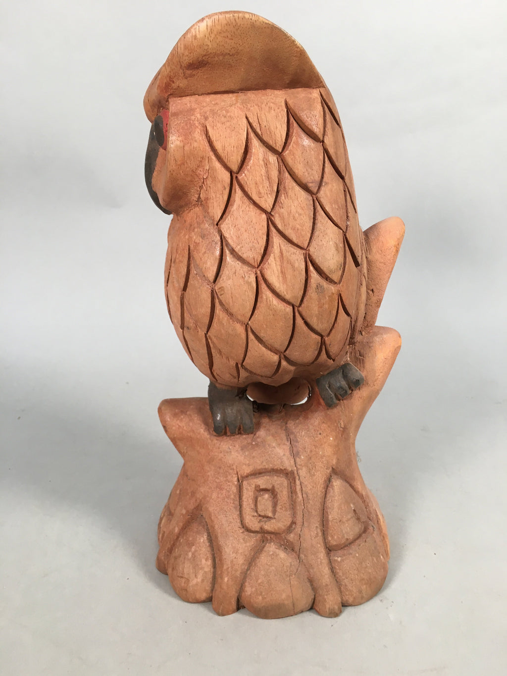 Japanese Wooden Statue Vtg Lucky Charm Owl Bird Brown BD571