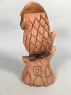 Japanese Wooden Statue Vtg Lucky Charm Owl Bird Brown BD571