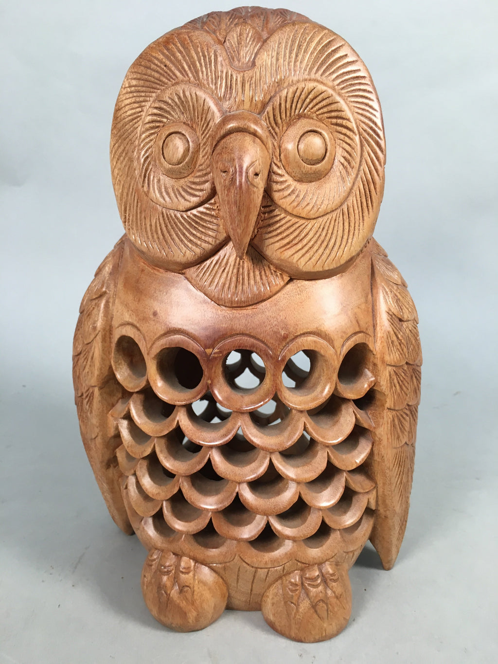 Japanese Wooden Statue Vtg Lucky Charm Owl Bird Brown BD572