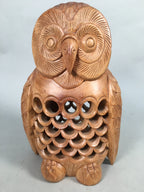 Japanese Wooden Statue Vtg Lucky Charm Owl Bird Brown BD572