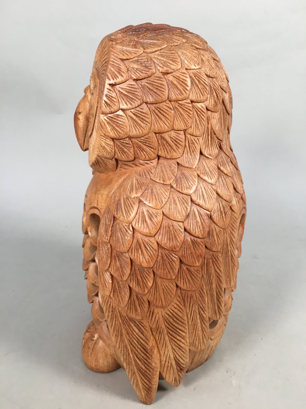 Japanese Wooden Statue Vtg Lucky Charm Owl Bird Brown BD572