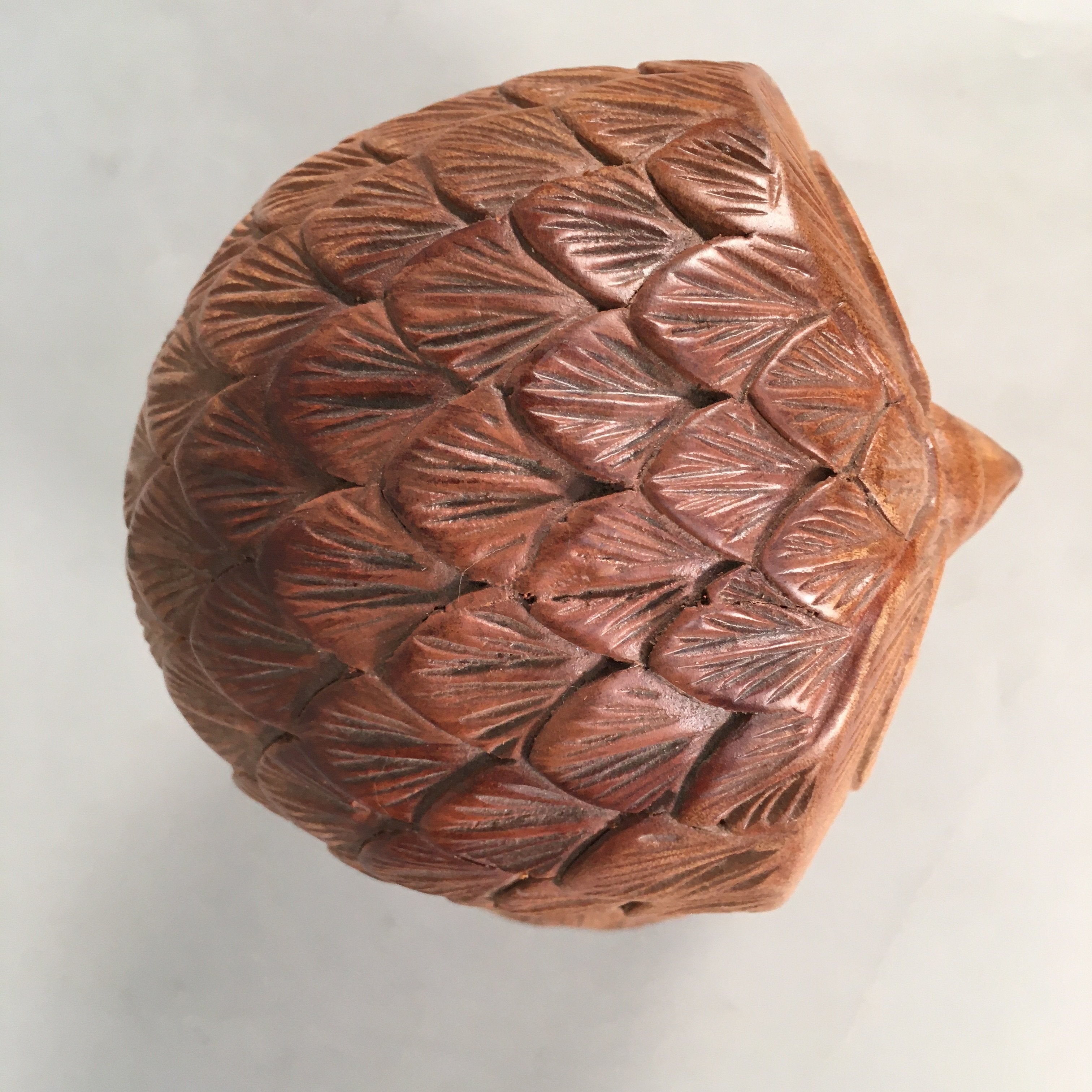 Japanese Wooden Statue Vtg Lucky Charm Owl Bird Brown BD572
