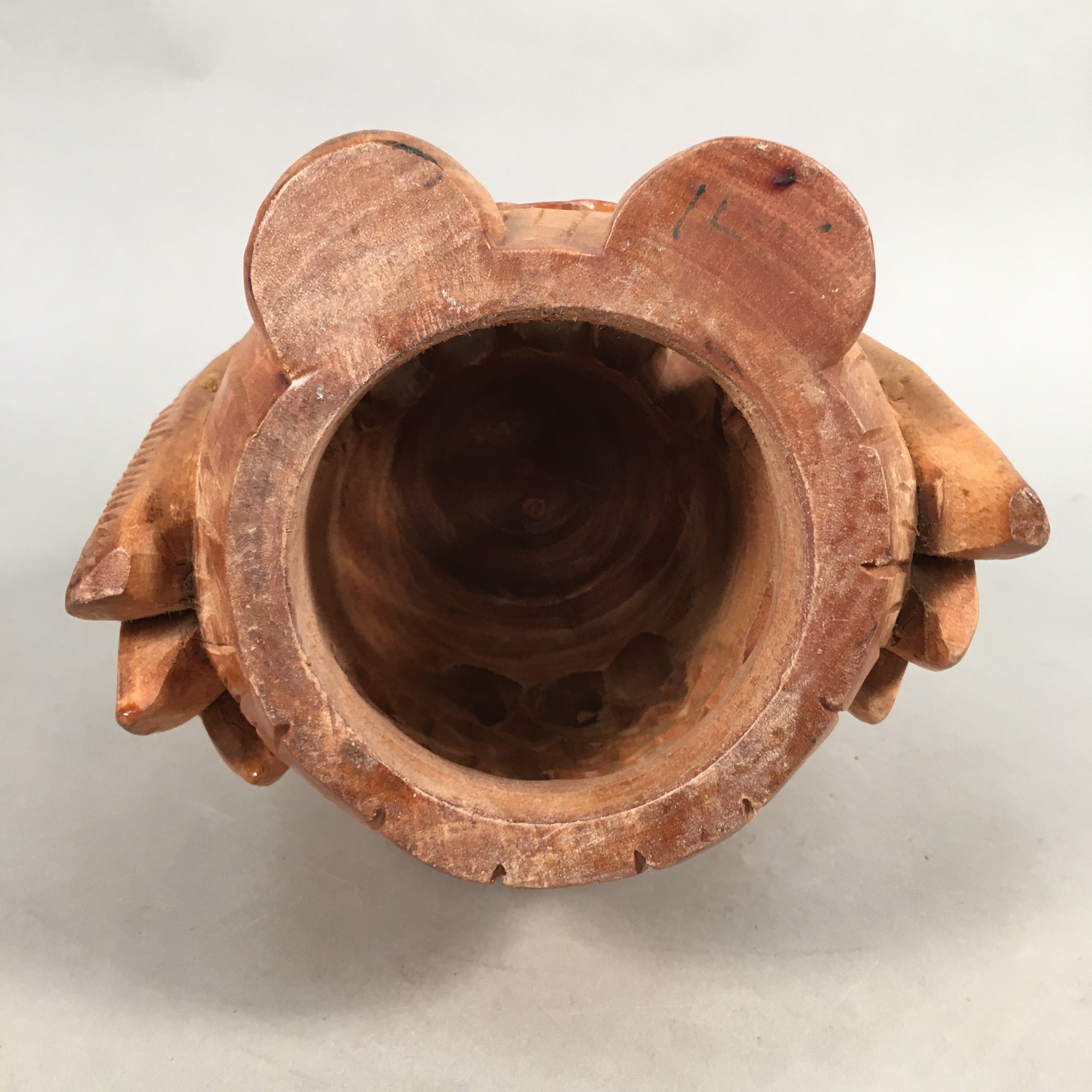 Japanese Wooden Statue Vtg Lucky Charm Owl Bird Brown BD572