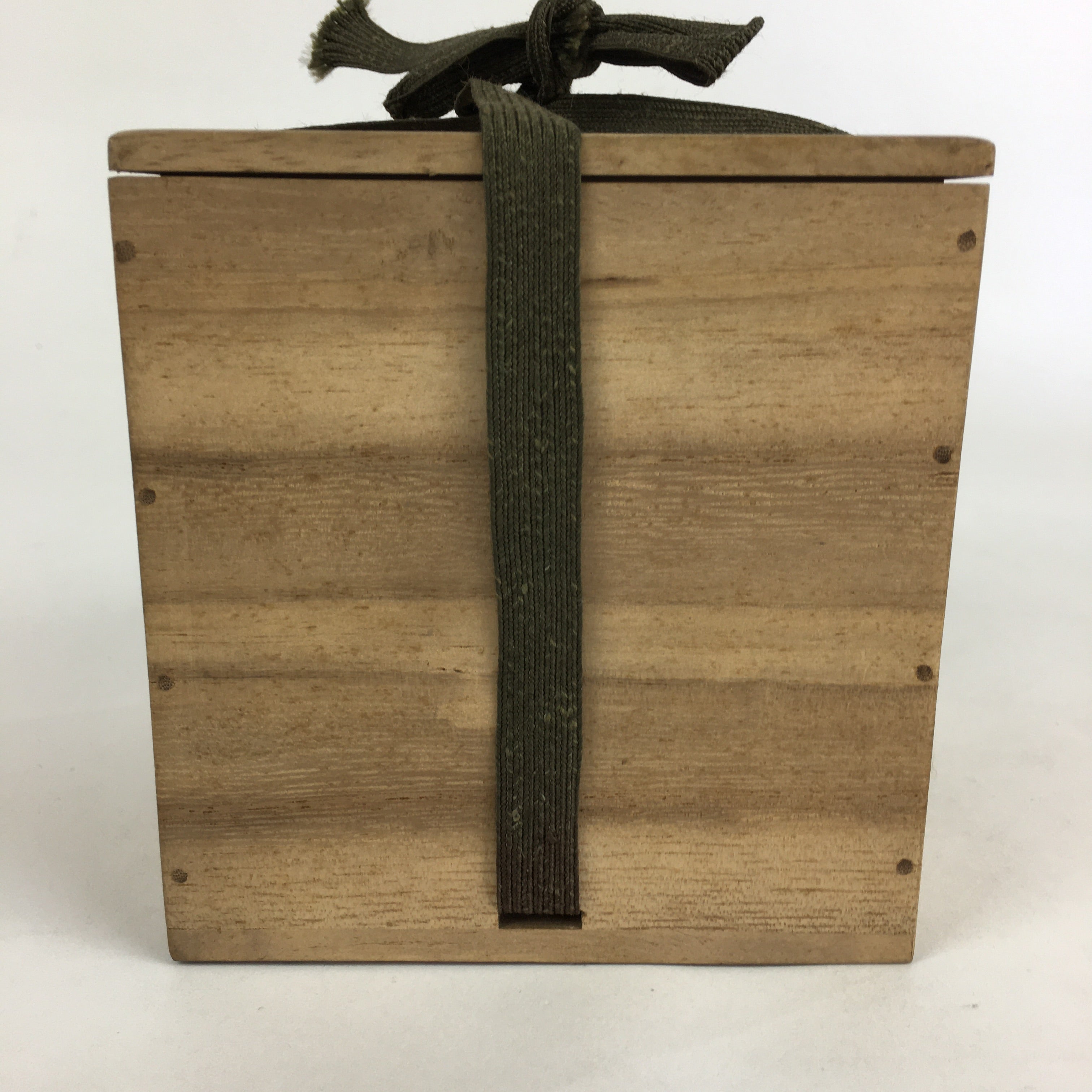 Japanese Wooden Storage Box Vtg Pottery Hako Inside 10.2x10.2x10.6 cm WB920
